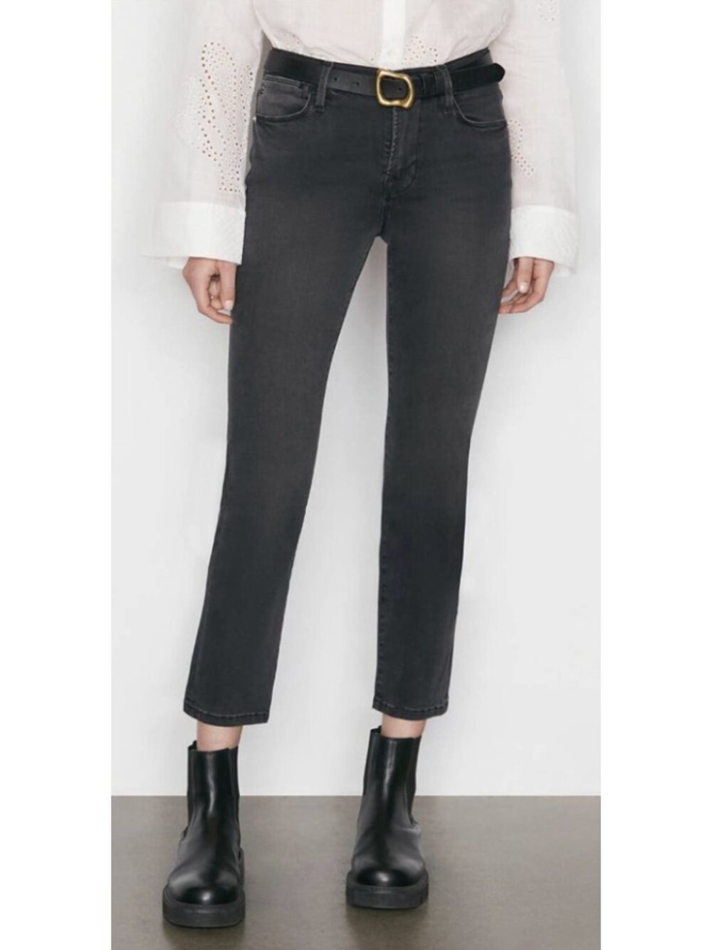 FRAME Le High Straight Jeans Mardel Washed Black Denim Size 25 Minimalist Preppy